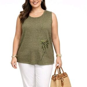 Vintage UNIFORM John Paul Richard Size XL Olive Sleeveless Palm Tree Sweater EUC